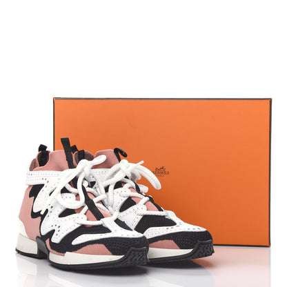 Hermes Knit Calfskin High Rise Action Sneakers 38 Rose Bubinga Multicolor 11 of 11
