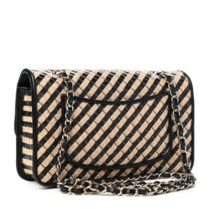 Chanel Raffia Jute Striped Medium Single Flap Black Beige 3 of 11