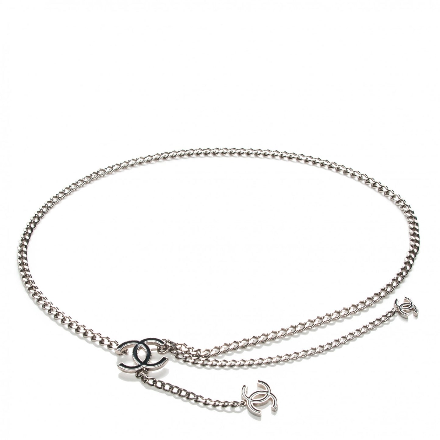 Enamel CC Chain Belt Black Silver