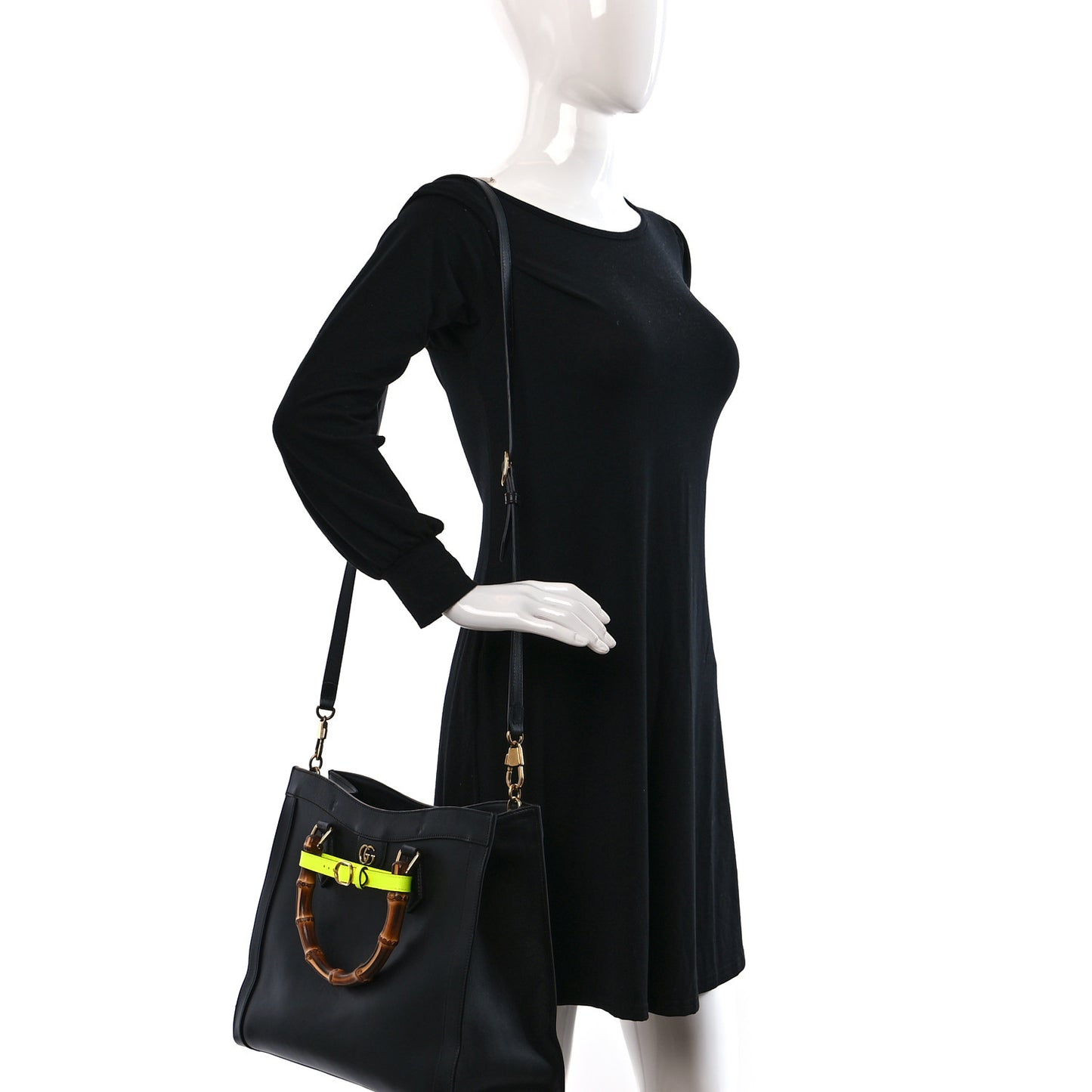 Calfskin Medium Diana Tote Bag Black Yellow Fluo