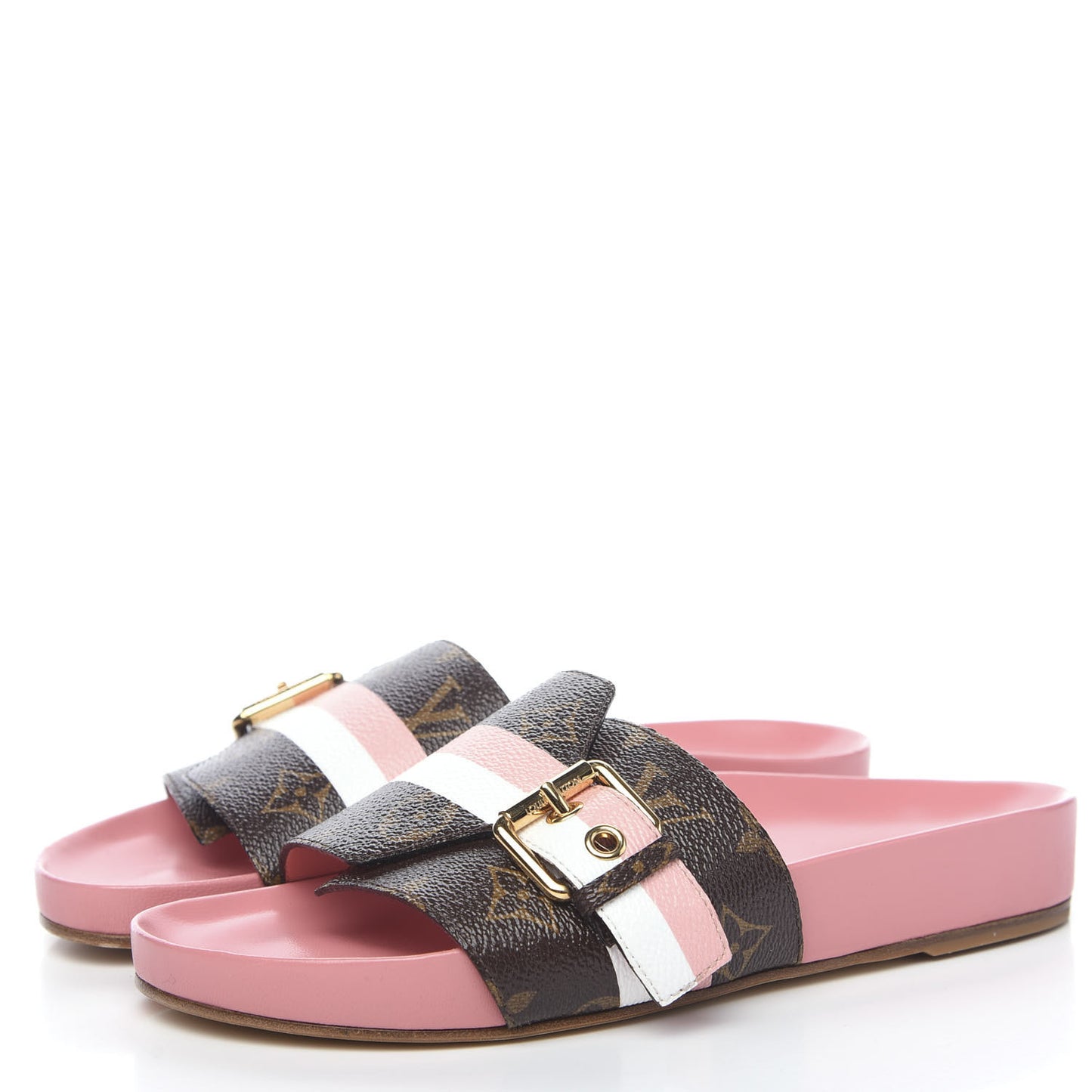 Patent Monogram Bom Dia Flat Mule 37 Rose White
