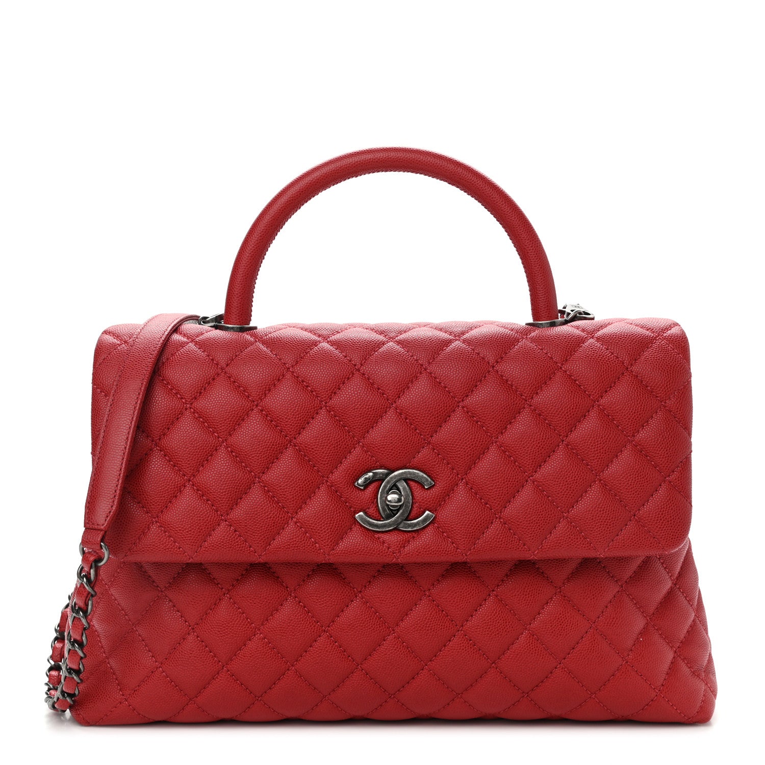 Chanel Caviar Quilted Medium Coco Handle Flap Red 1 of 10