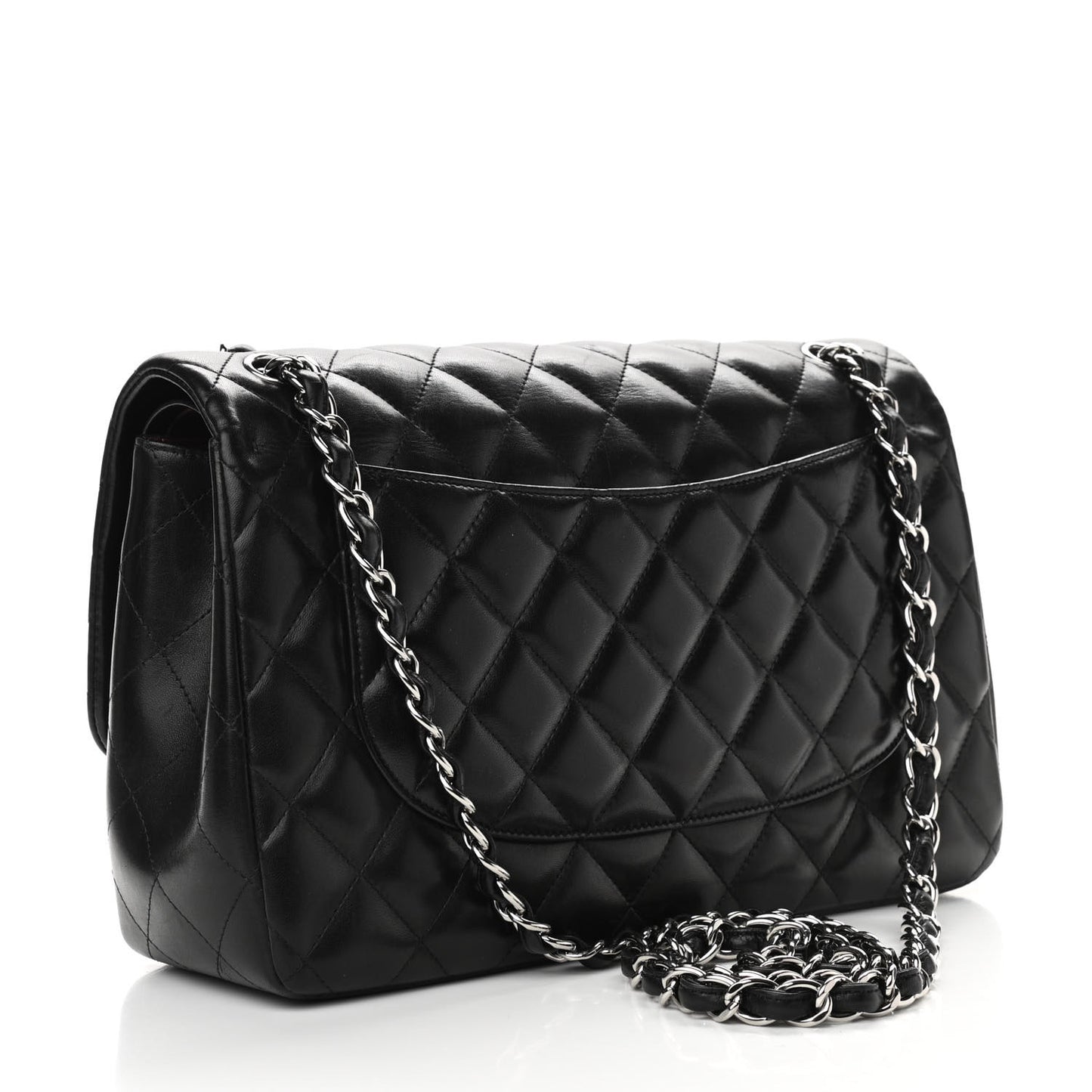 Lambskin Quilted Jumbo Double Flap Black