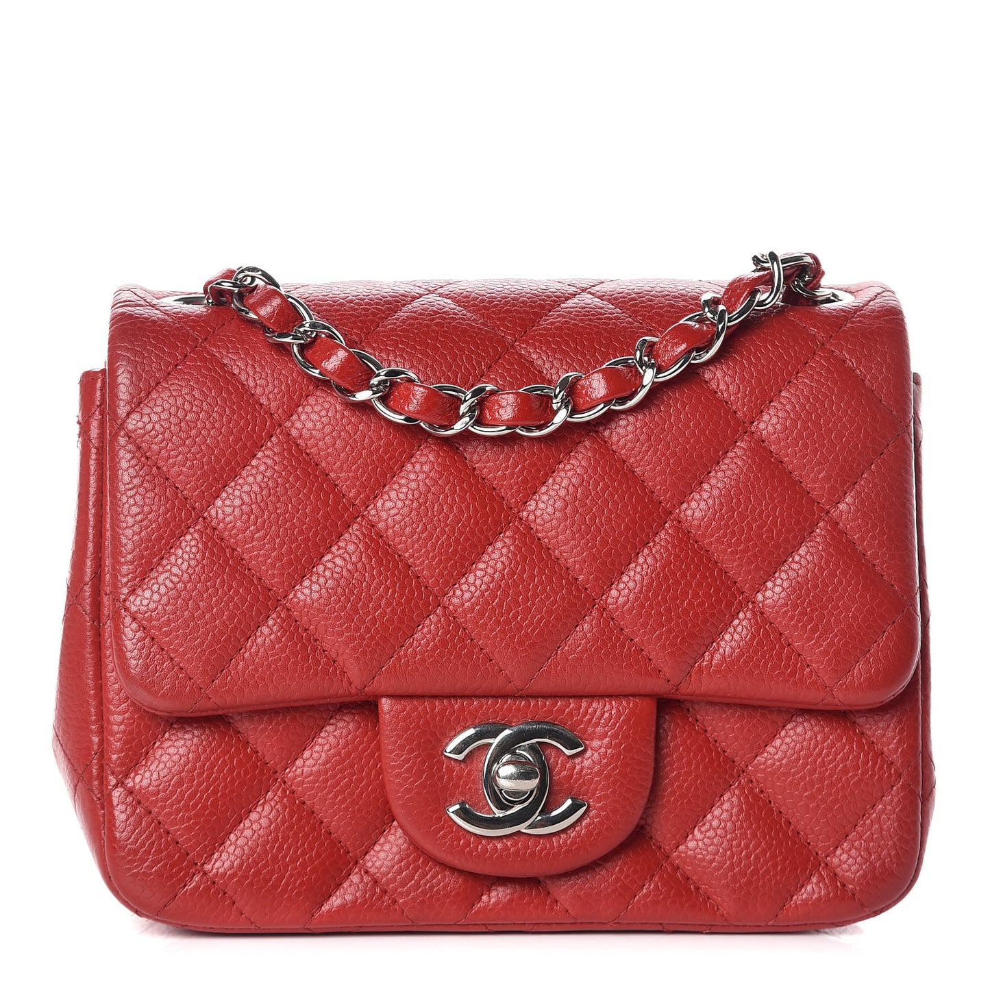 Caviar Quilted Mini Square Flap Red