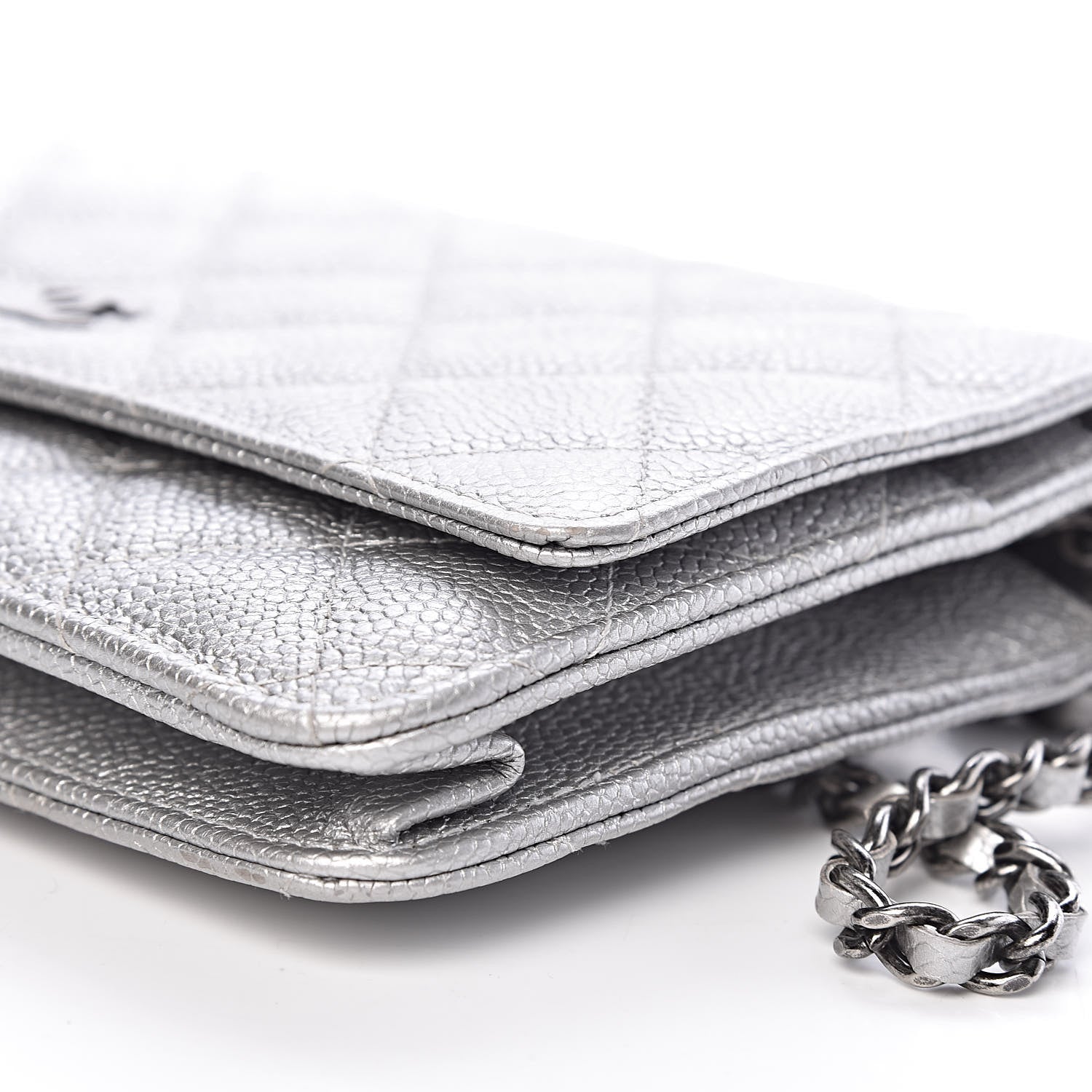 Chanel Metallic Caviar Quilted Wallet on Chain WOC Silver 11 of 12