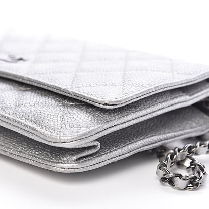 Chanel Metallic Caviar Quilted Wallet on Chain WOC Silver 11 of 12