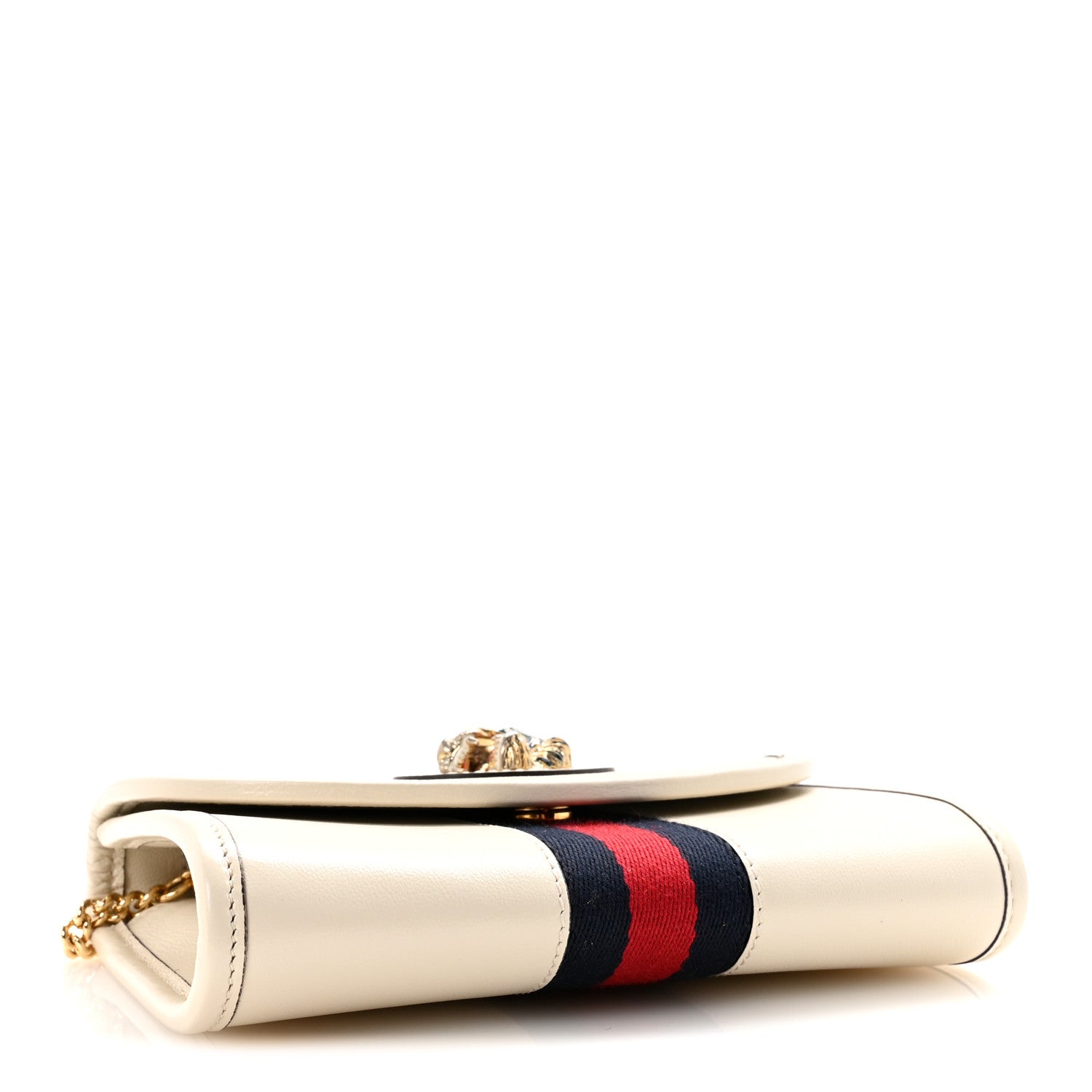 Gucci Textured Calfskin Web Mini Rajah Slim Flap Shoulder Bag Mystic White 4 of 9