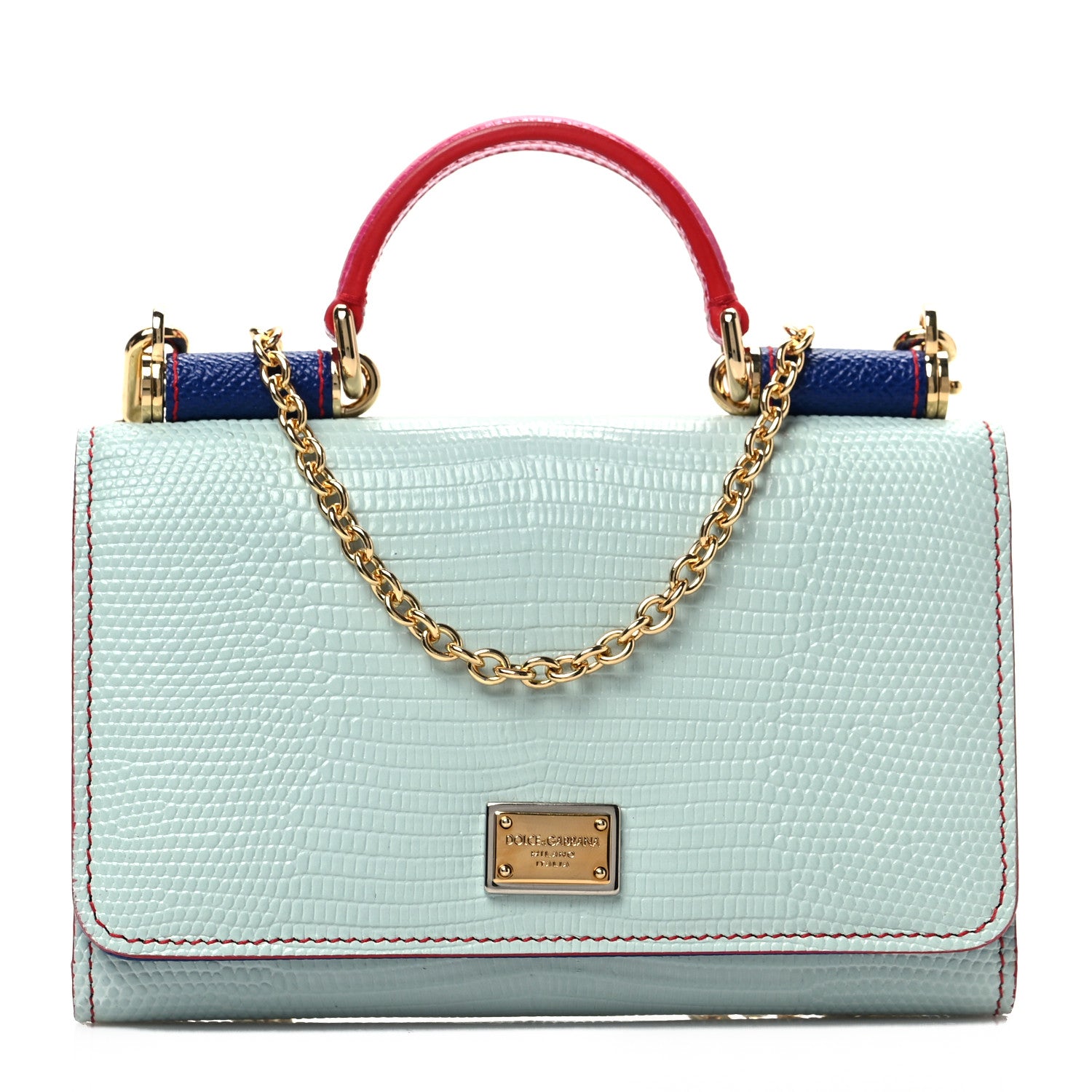 Dolce & Gabbana Dauphine Stampa Iguana Mini Miss Sicily Chain Phone Case Wallet Blue Multicolor 1 of 7