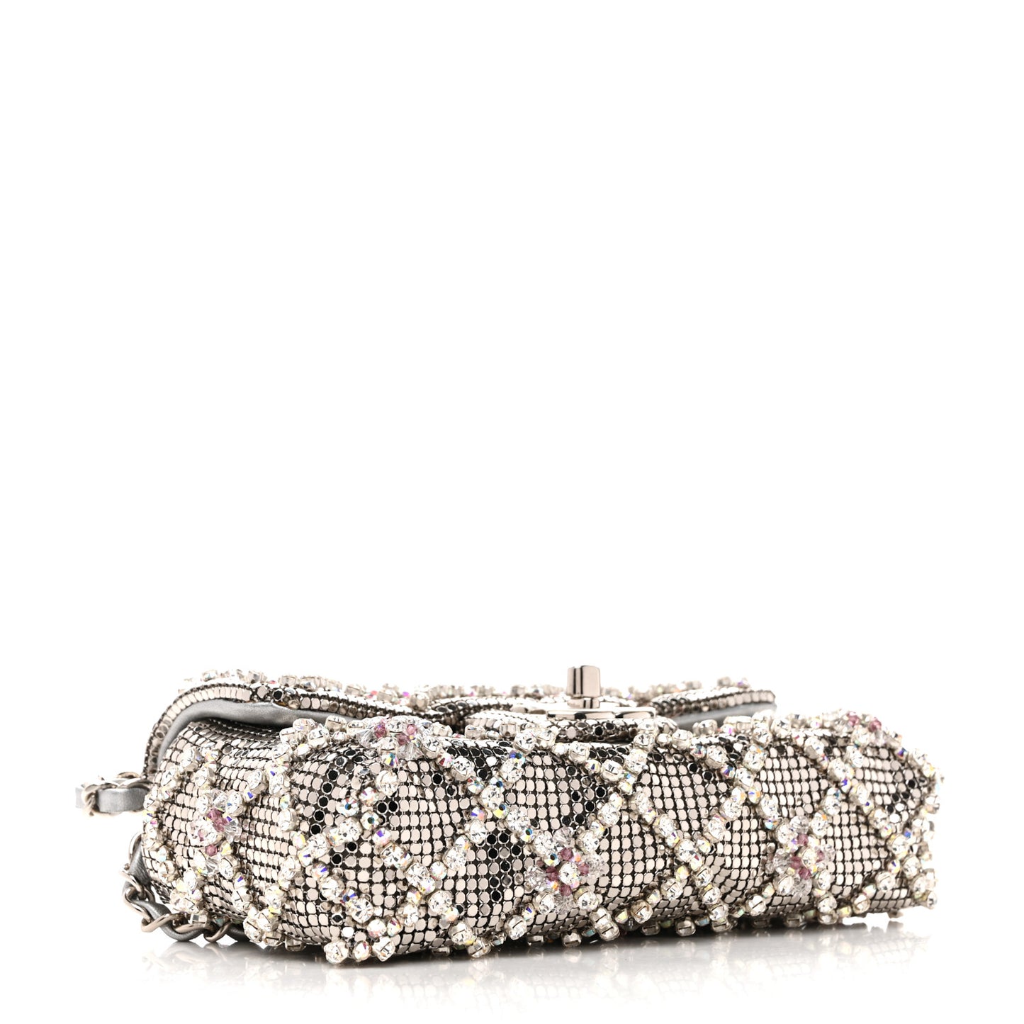 Chain Mail Crystal Quilted Mini Flap Argent