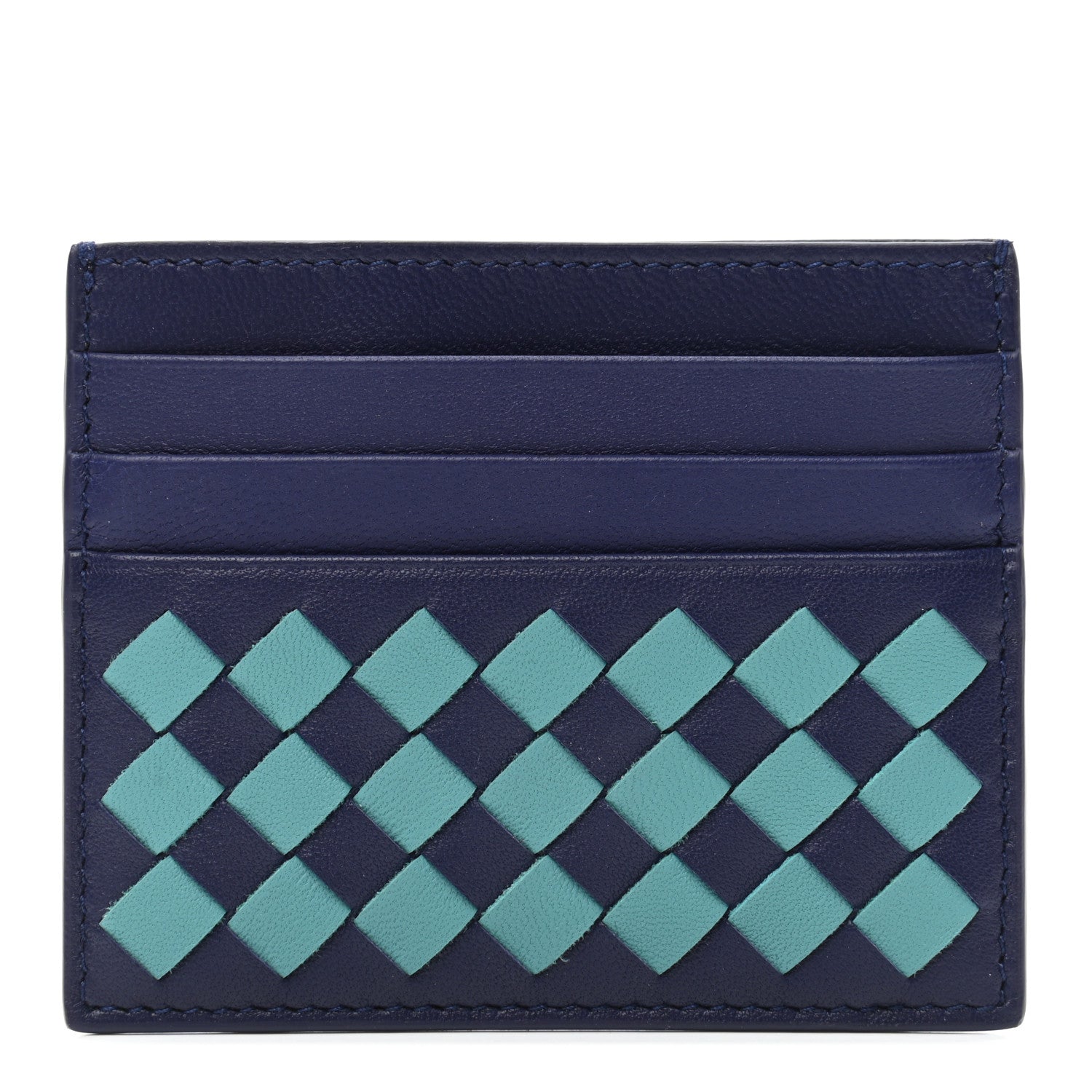 Bottega Veneta Nappa Intrecciato Woven Bi-Color Card Holder Blue Aqua 1 of 7