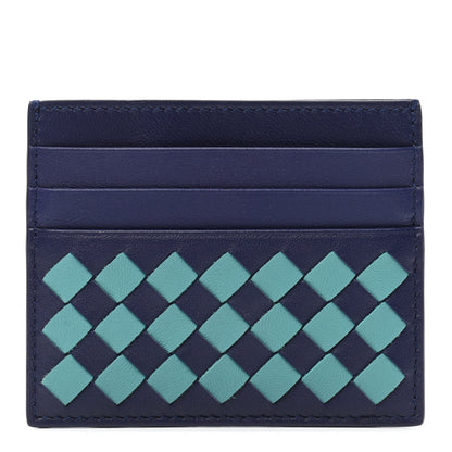 Bottega Veneta Nappa Intrecciato Woven Bi-Color Card Holder Blue Aqua 1 of 7