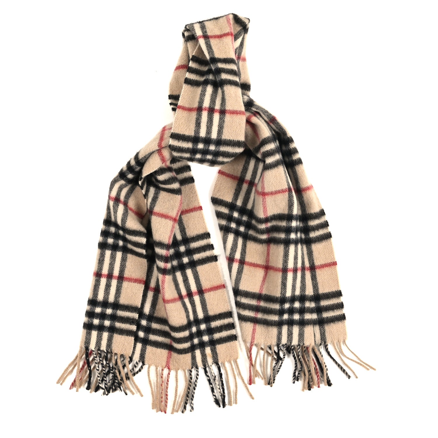 Burberry Wool Cashmere House Check Fringe Scarf Camel 1 of 3