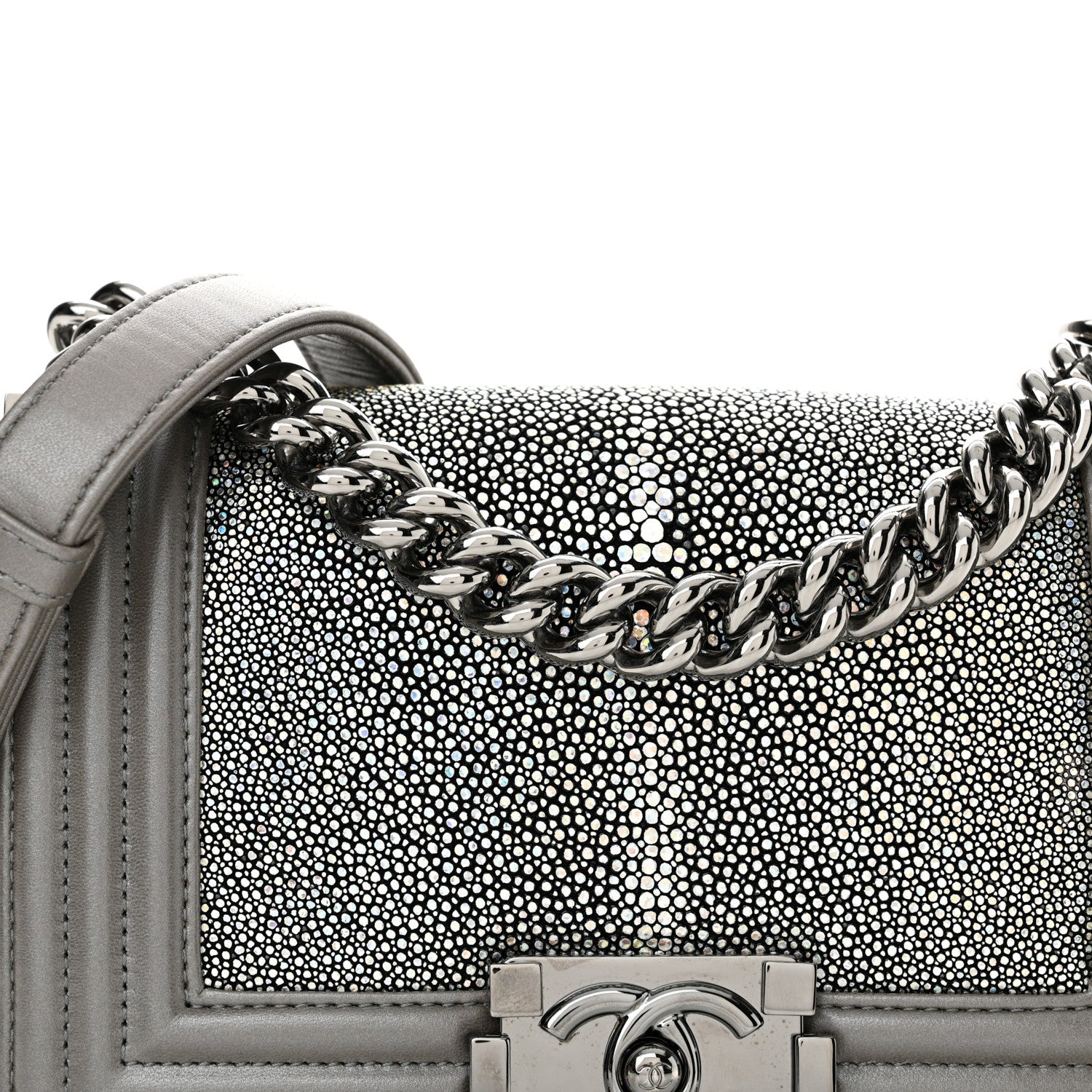 Chanel Galuchat Stingray Small Boy Flap Silver 8 of 11