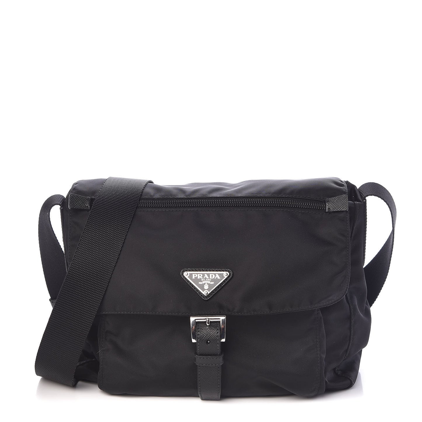 Nylon Vela Saffiano Single Buckle Messenger Shoulder Bag Black