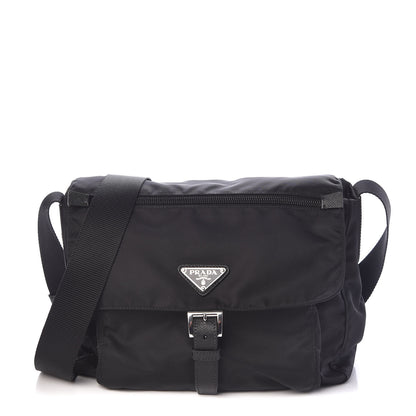Prada Nylon Vela Saffiano Single Buckle Messenger Shoulder Bag Black 1 of 8