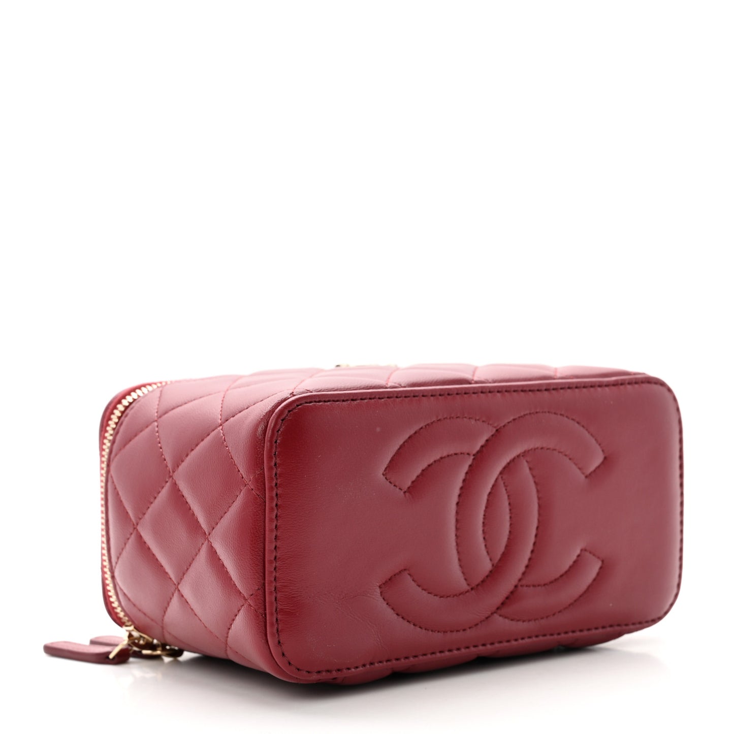 Lambskin Quilted Small Top Handle Vanity Case With Chain Burgundy