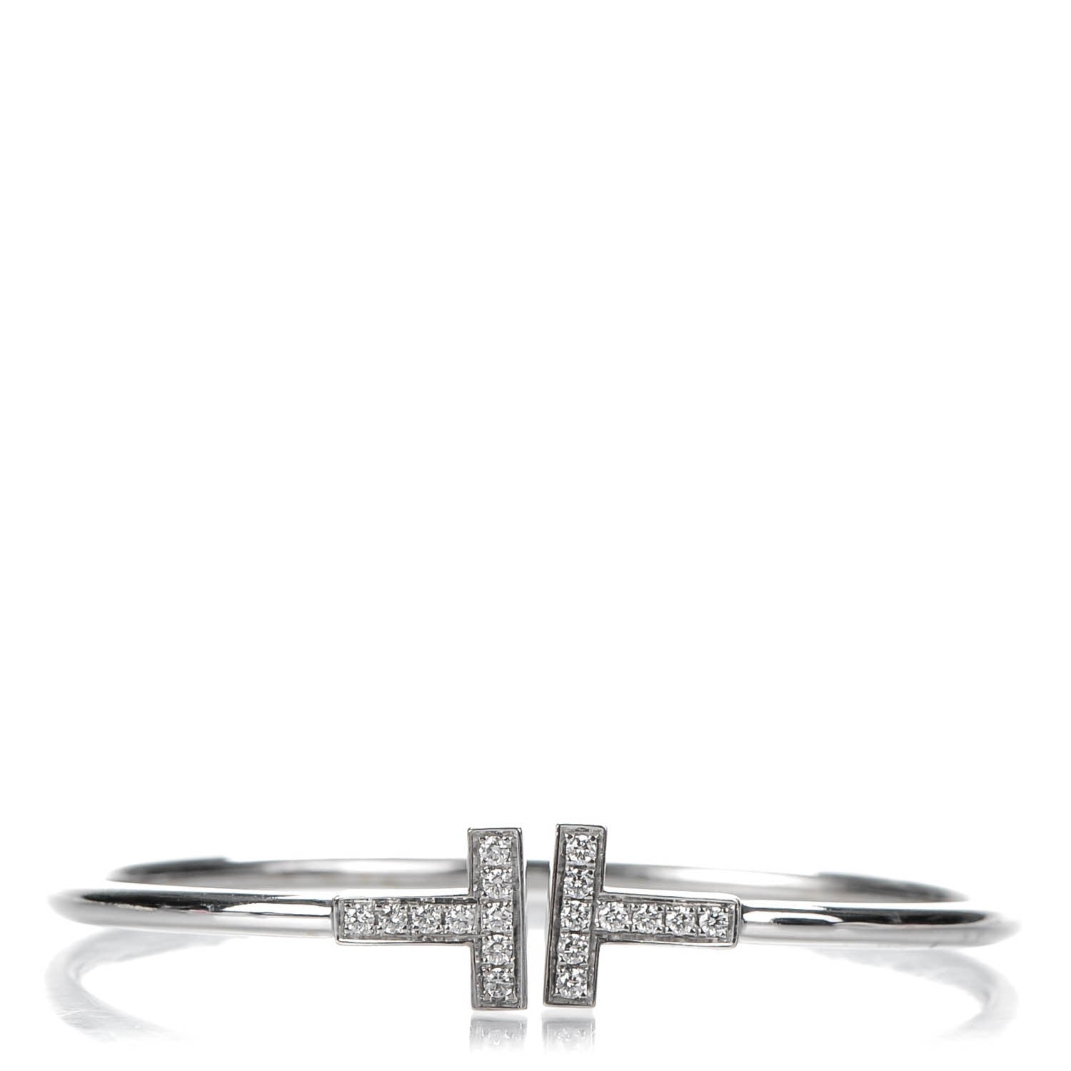 Tiffany 18K White Gold Diamond T Wire Bracelet 1 of 5