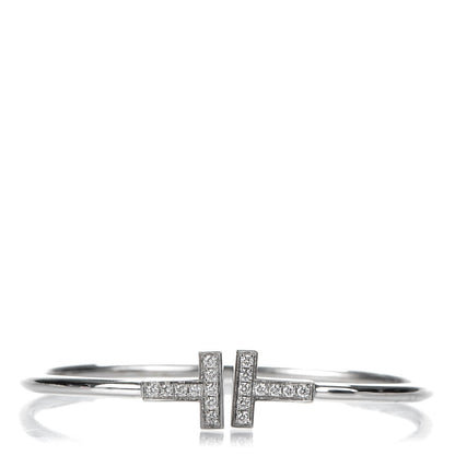 Tiffany 18K White Gold Diamond T Wire Bracelet 1 of 5