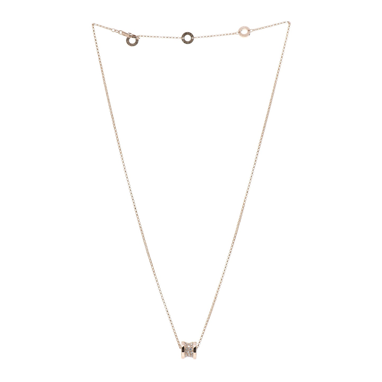 18K Rose Gold Diamond Small B.Zero1 Pave Pendant Necklace