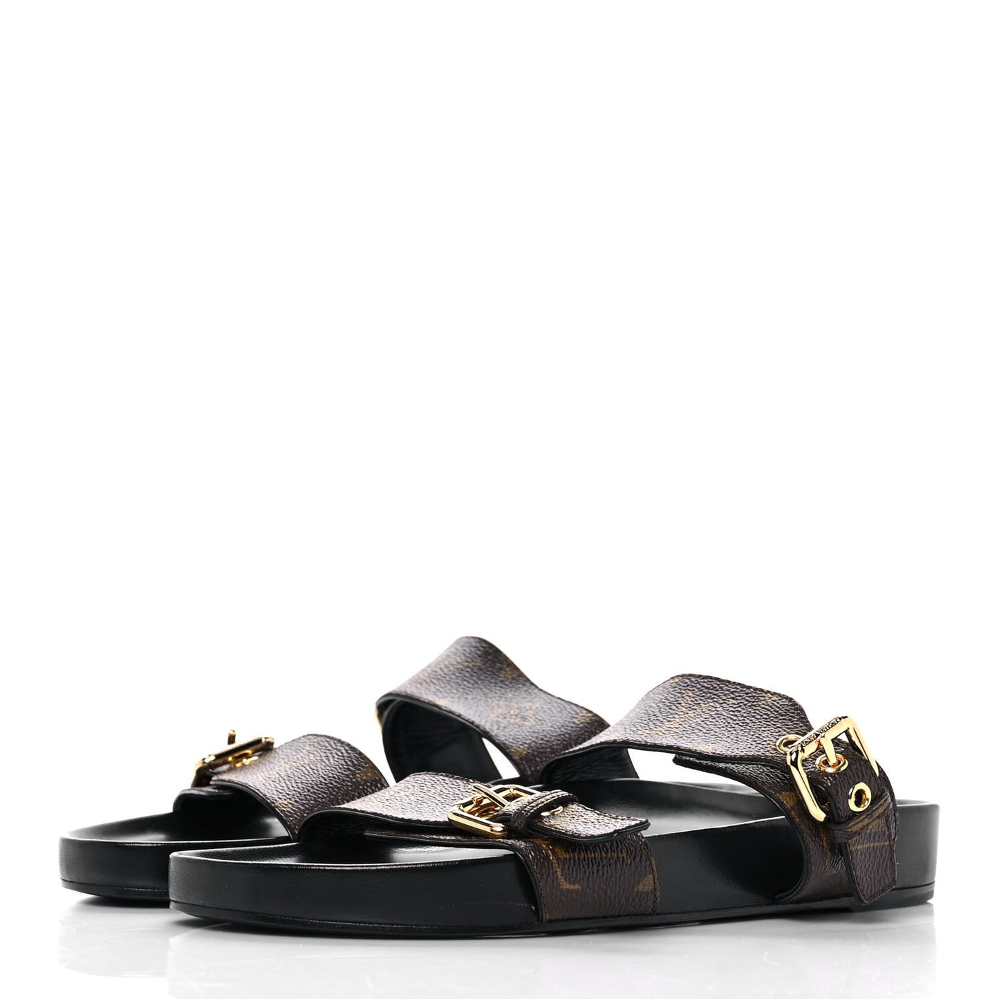 Patent Monogram Bom Dia Flat Mule Sandals 41 Black