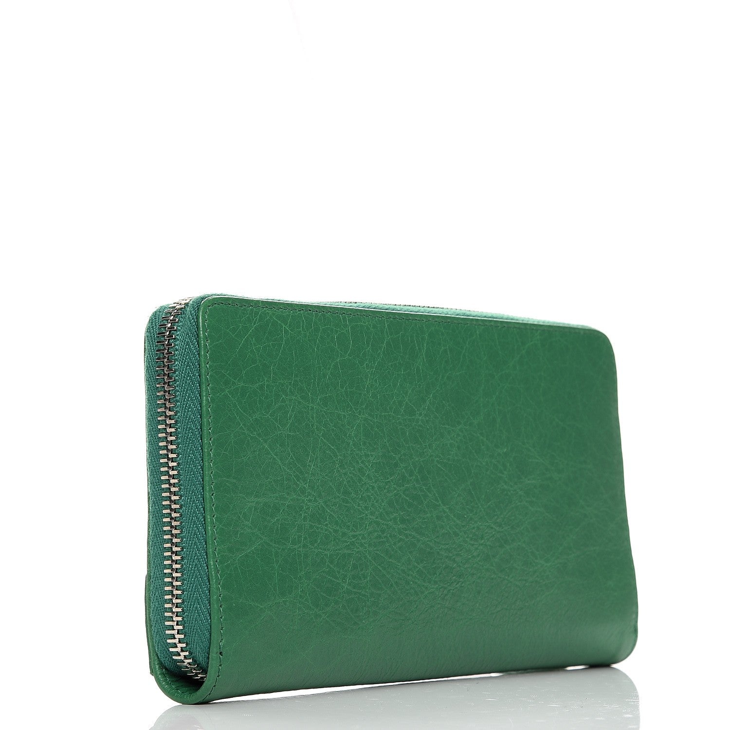 Balenciaga Agneau Classic Silver Hardware Continental Zip Around Wallet Emeraud 3 of 6