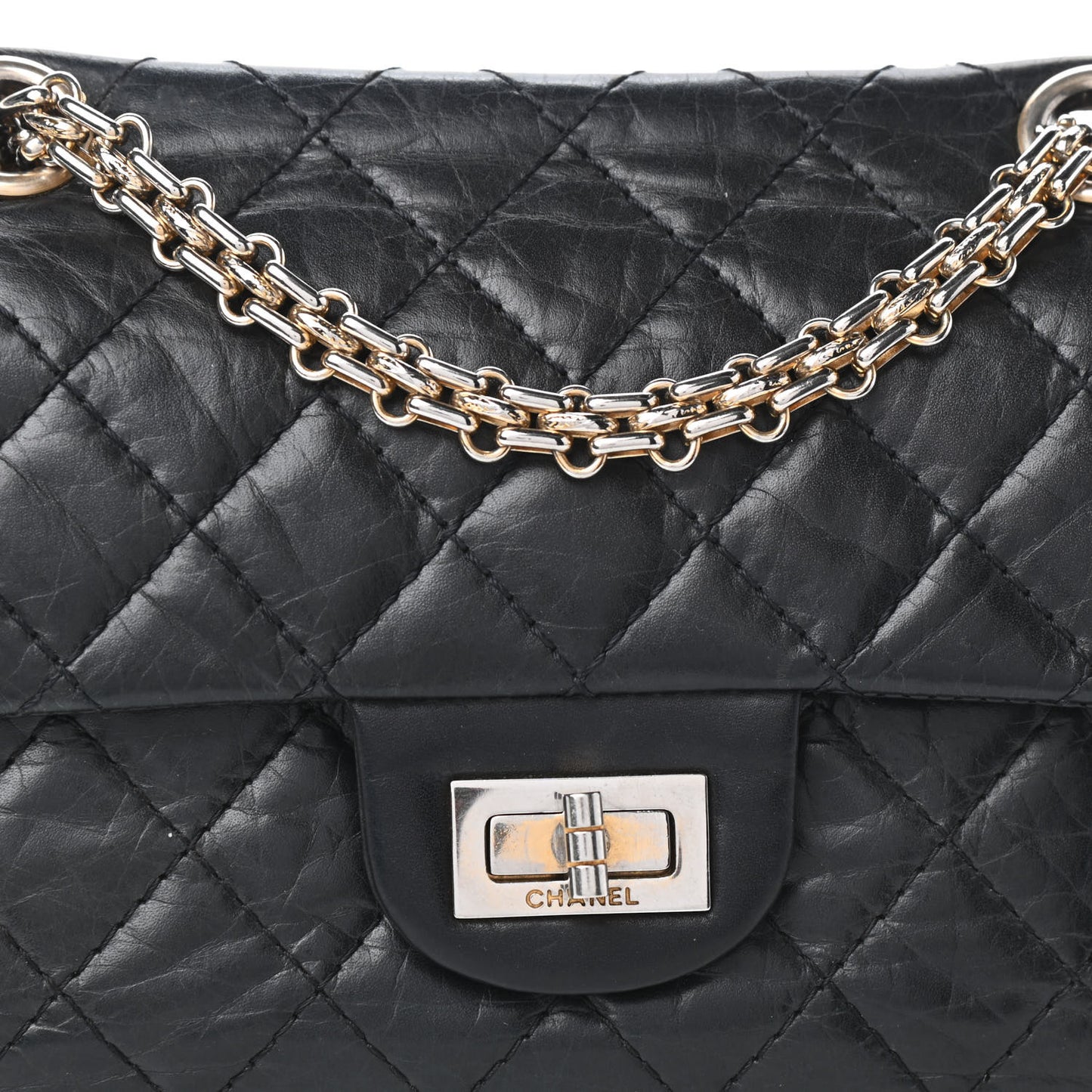 Aged Calfskin Quilted 2.55 Reissue 224 Flap Black