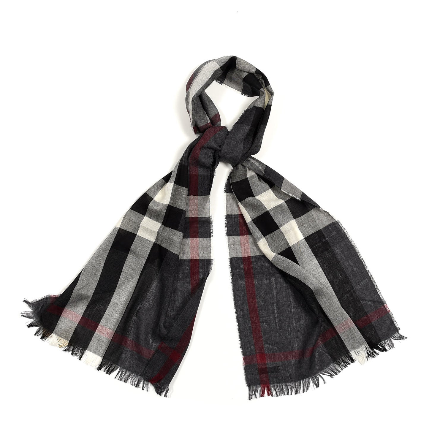 Wool Cashmere Check Lightweight Scarf Black