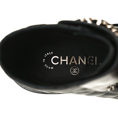 Chanel Shiny Lambskin Quilted Lace Up Combat Boots 37.5 Black 9 of 14