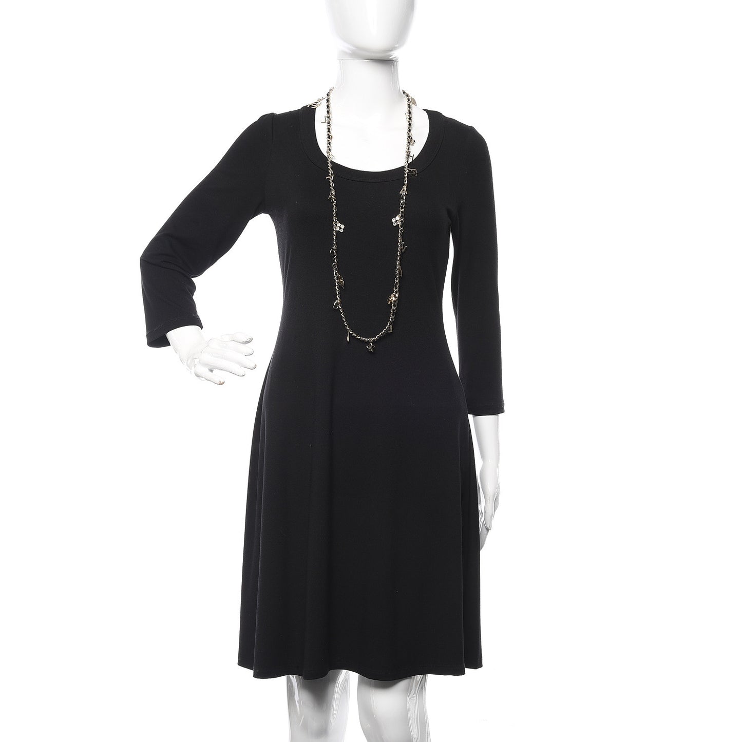 Glazed Calfskin Crystal Charm Necklace Black Gold