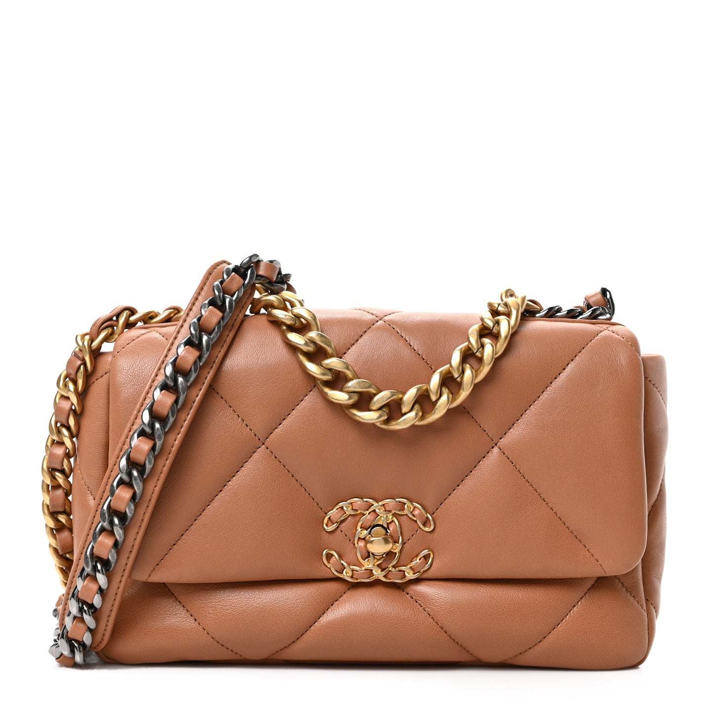 Lambskin Quilted Medium Chanel 19 Flap Light Brown