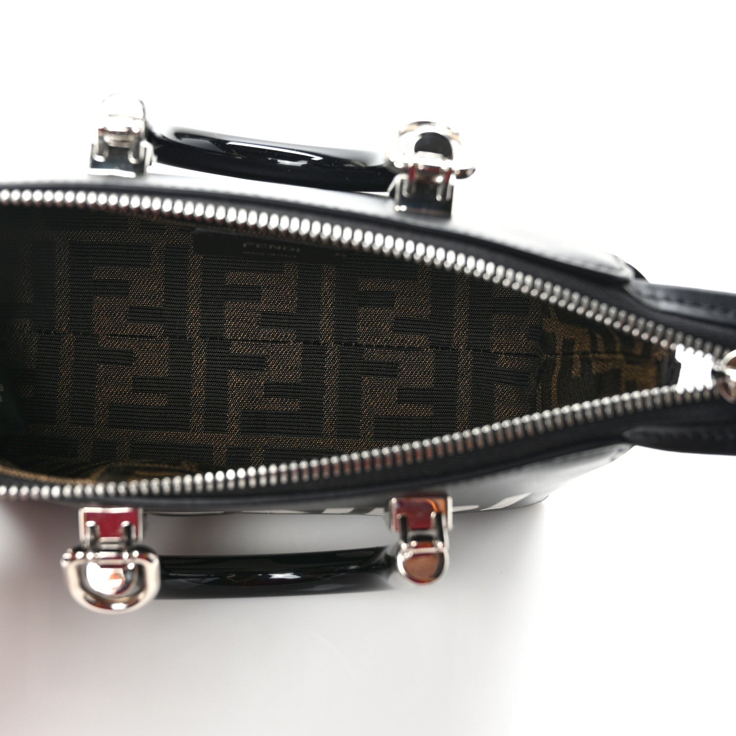 Fendi Vitello King Plexiglass Logo Embossed Mini By The Way Top Handle Boston Bag Black White 5 of 9
