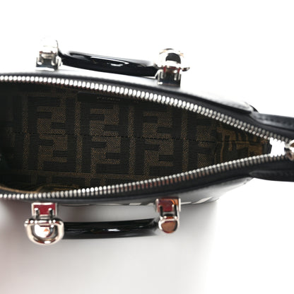 Fendi Vitello King Plexiglass Logo Embossed Mini By The Way Top Handle Boston Bag Black White 5 of 9