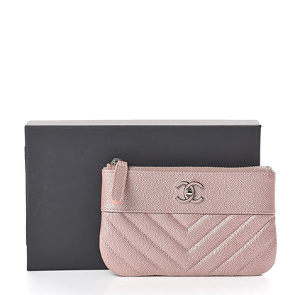 Chanel Metallic Caviar Chevron Quilted Small Vintage Mademoiselle Cosmetic Case Pink 8 of 8
