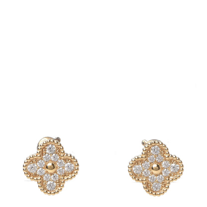 Van Cleef & Arpels 18K Yellow Gold Diamond Vintage Alhambra Earrings 1 of 5