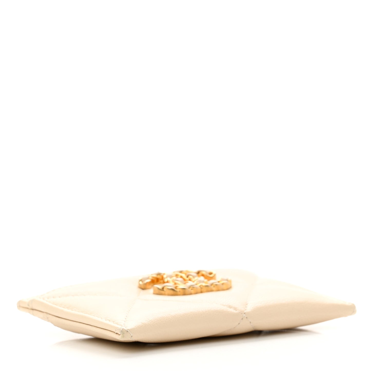 Lambskin Quilted Chanel 19 Card Holder Light Beige
