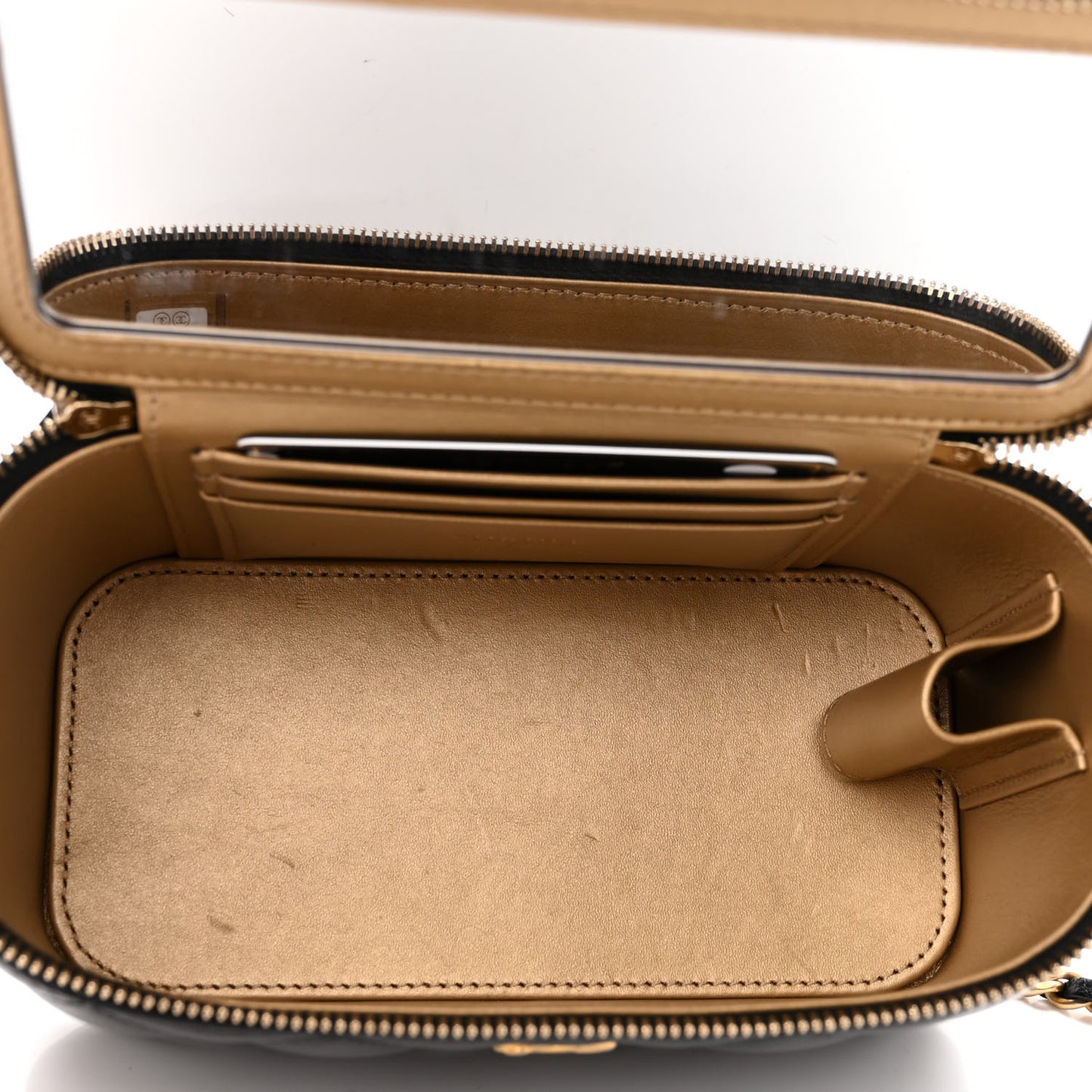 Lambskin Quilted Small Pearl Crush Vanity Case With Chain Black