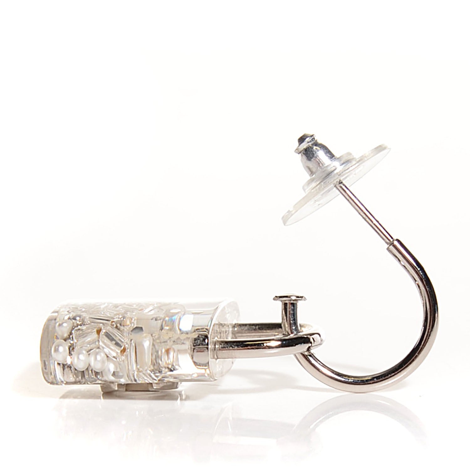 Chanel Pearl CC Padlock Earrings Silver 3 of 6