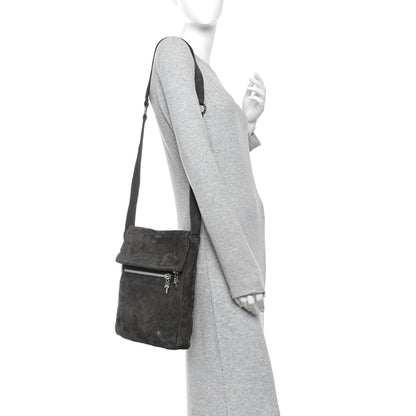 Chrome Hearts Suede Calfskin Zip Top Cross Patch Crossbody Bag Black Grey 2 of 9