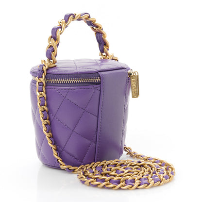 Chanel Lambskin Quilted Afternoon Tea Top Handle Vanity Case With Chain  Dark Purple 3 of 10