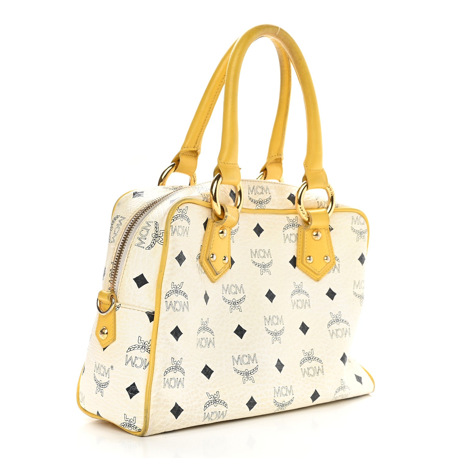 MCM Visetos Satchel White Yellow 3 of 16