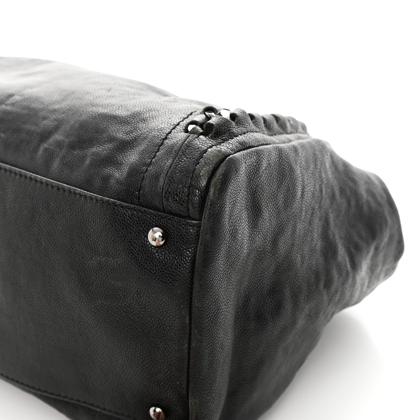 Glazed Calfskin East West Modern Chain Tote Black