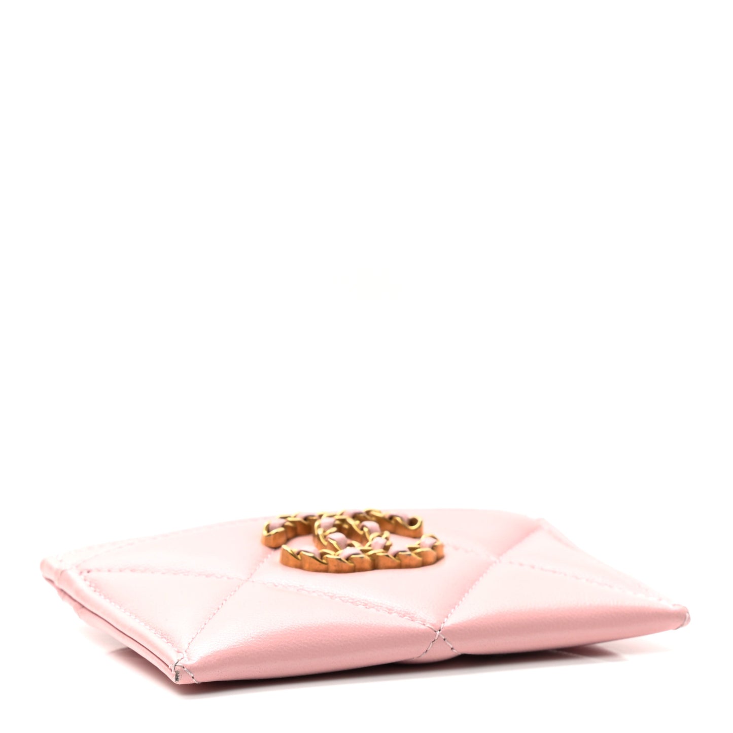 Lambskin Quilted Chanel 19 Card Holder Light Pink