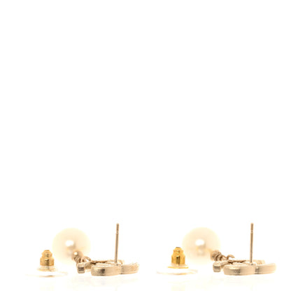Chanel Crystal Pearl CC Drop Earrings Gold 3 of 5