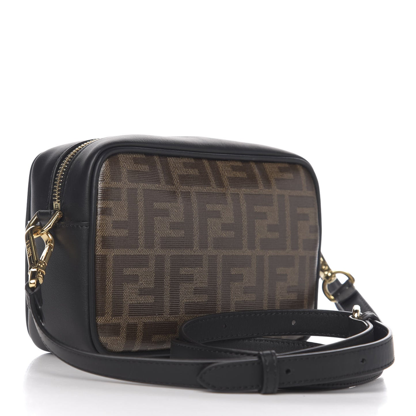 Glazed Fabric Vitello Century FF 1974 Stamp Patch Mini Camera Case Mogano Panna Black