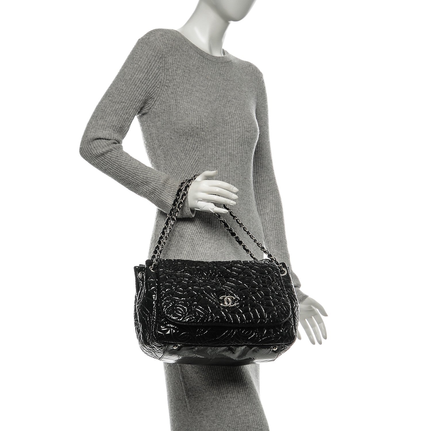 Chanel Vinyl Graphic Edge Accordion Flap Black 2 of 7