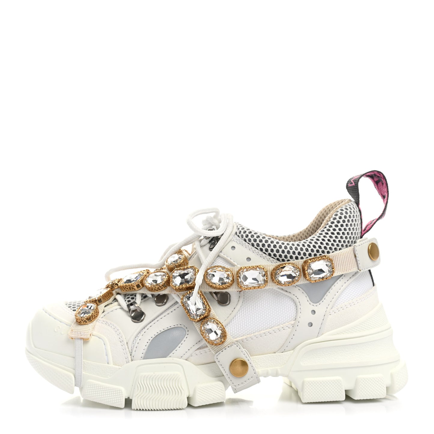 X SEGA Mesh Calfskin Suede Removable Crystals Womens Flashtrek Sneakers 36 Great White