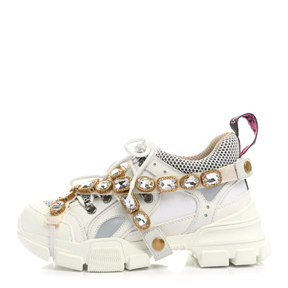 Gucci X SEGA Mesh Calfskin Suede Removable Crystals Womens Flashtrek Sneakers 36 Great White 1 of 14