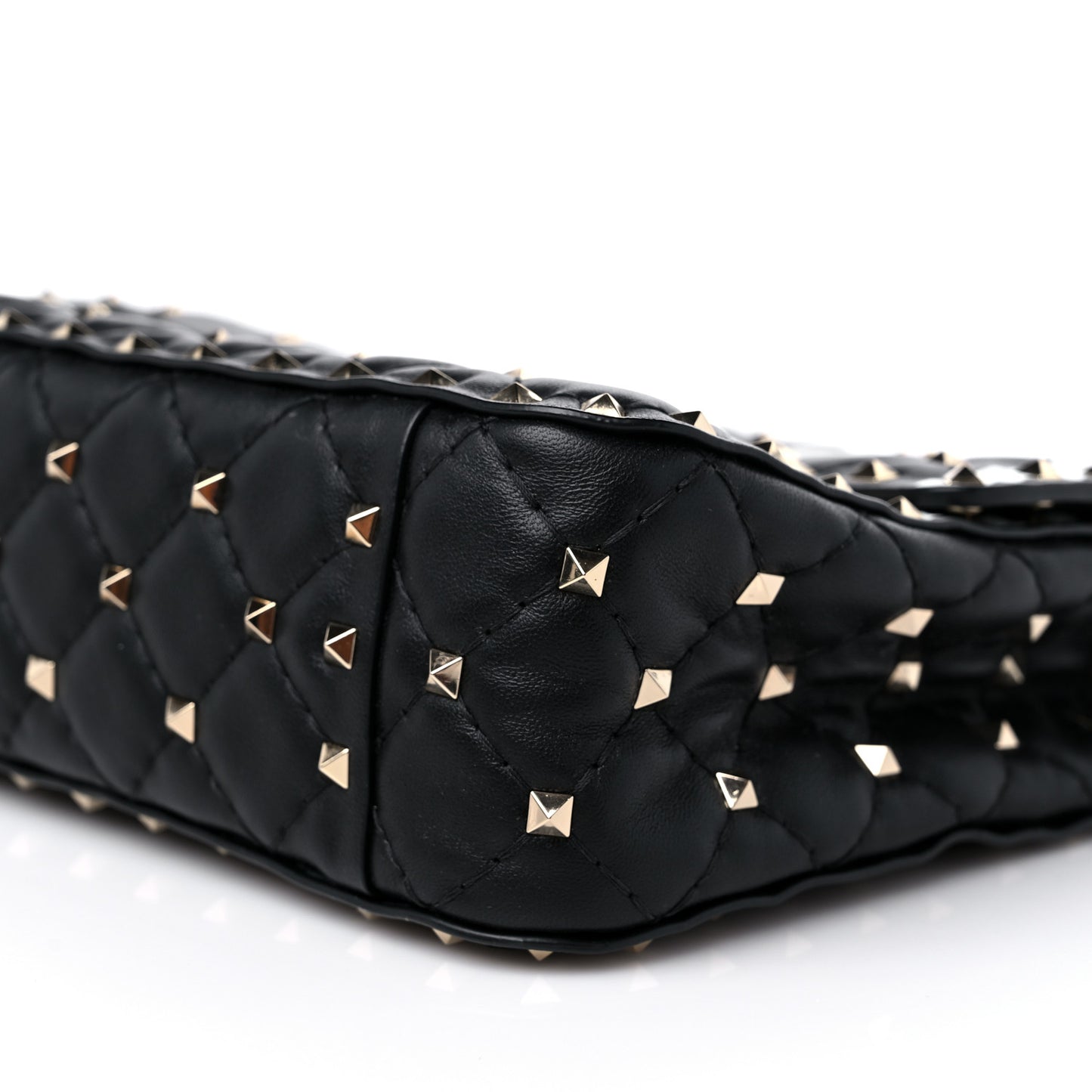 Lambskin Vlogo Print Medium Rockstud Spike Shoulder Bag Black