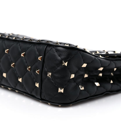Valentino Garavani Lambskin Vlogo Print Medium Rockstud Spike Shoulder Bag Black 8 of 9