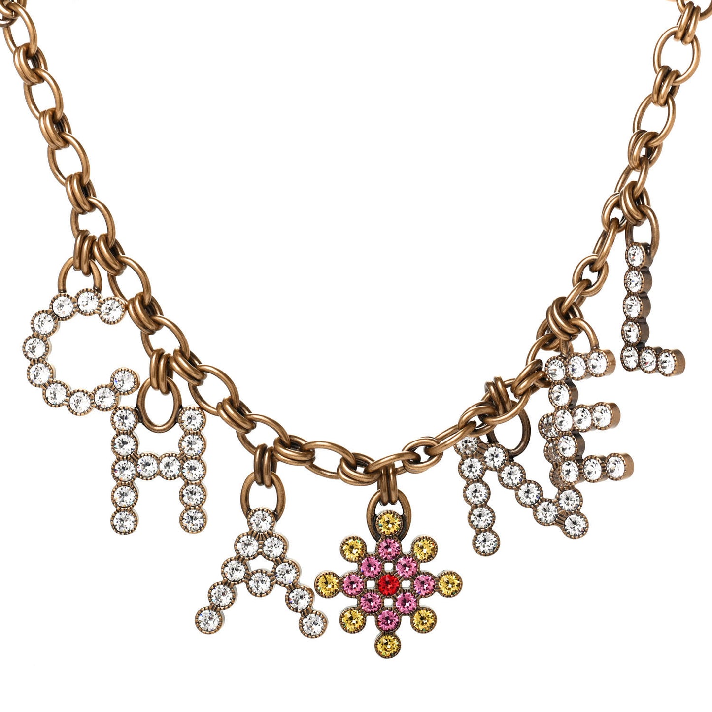 Metal Crystal City of Lights Logo Necklace Gold Multicolor
